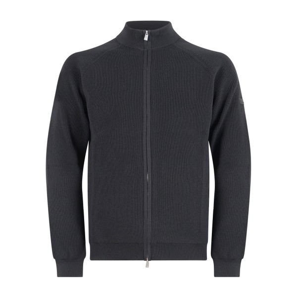 Unity - Maglione blu fullzip a doppio cursore a coste in tessuto tecnico per