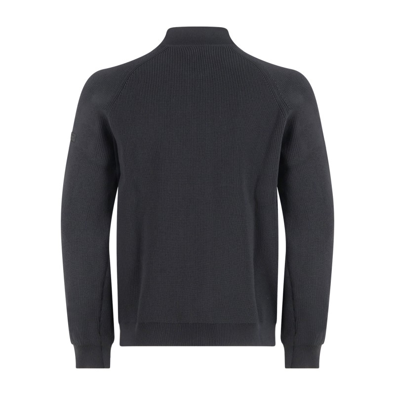 Unity - Maglione blu fullzip a doppio cursore a coste in tessuto tecnico per