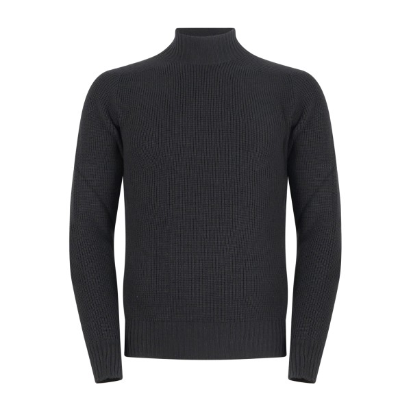 Gran Sasso - Lupetto nero in lana vergine idrorepellente con lavorazione coste