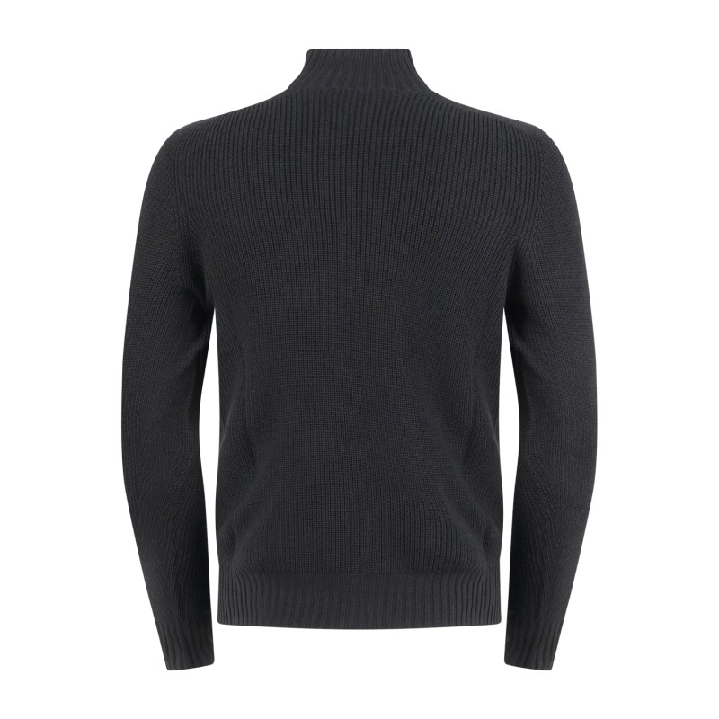 Gran Sasso - Lupetto nero in lana vergine idrorepellente con lavorazione coste