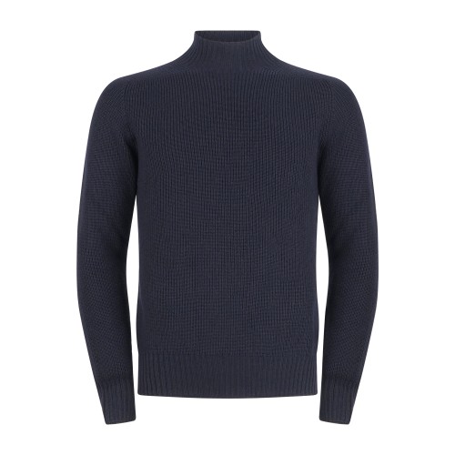 Gran Sasso - Lupetto blu in lana vergine idrorepellente con lavorazione coste