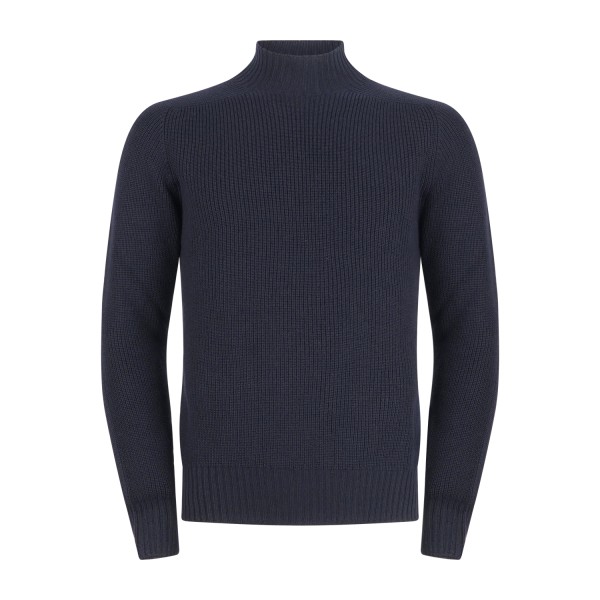 Gran Sasso - Lupetto blu in lana vergine idrorepellente con lavorazione coste