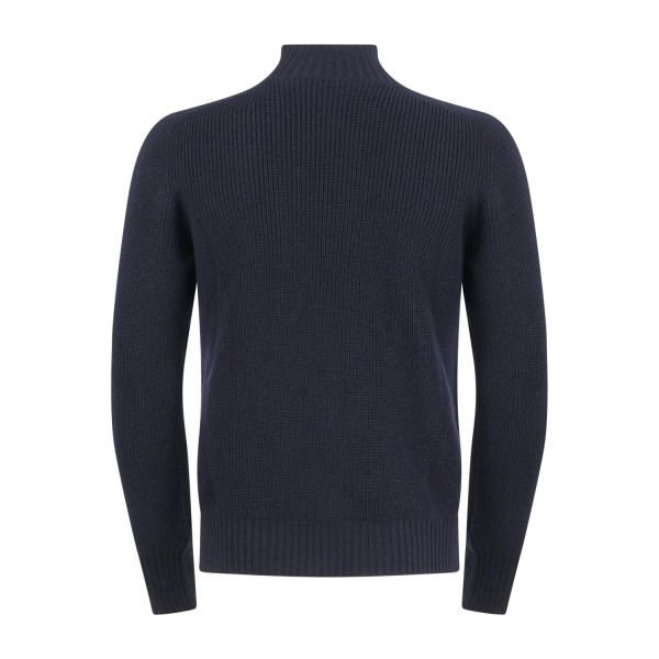 Gran Sasso - Lupetto blu in lana vergine idrorepellente con lavorazione coste