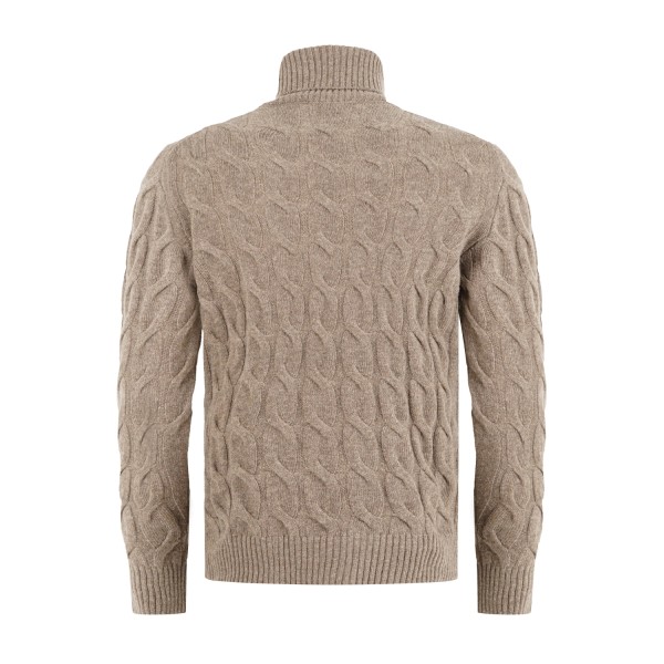 +39 Masq - Dolcevita marrone in pura lana merino con lavorazione a treccia per