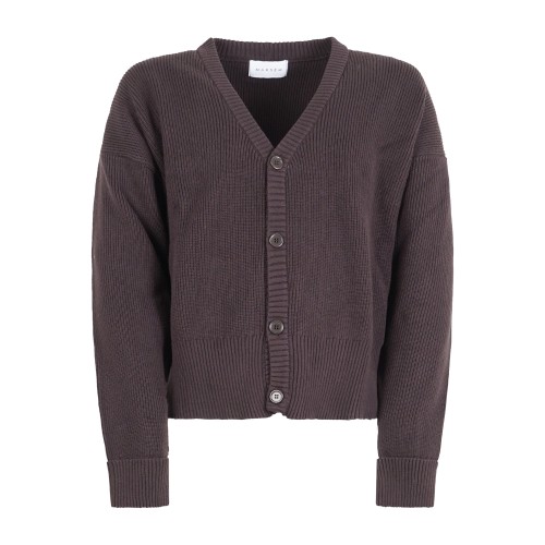Marsem - Cardigan marrone crop con lavorazione maglia inglese vestibilità over