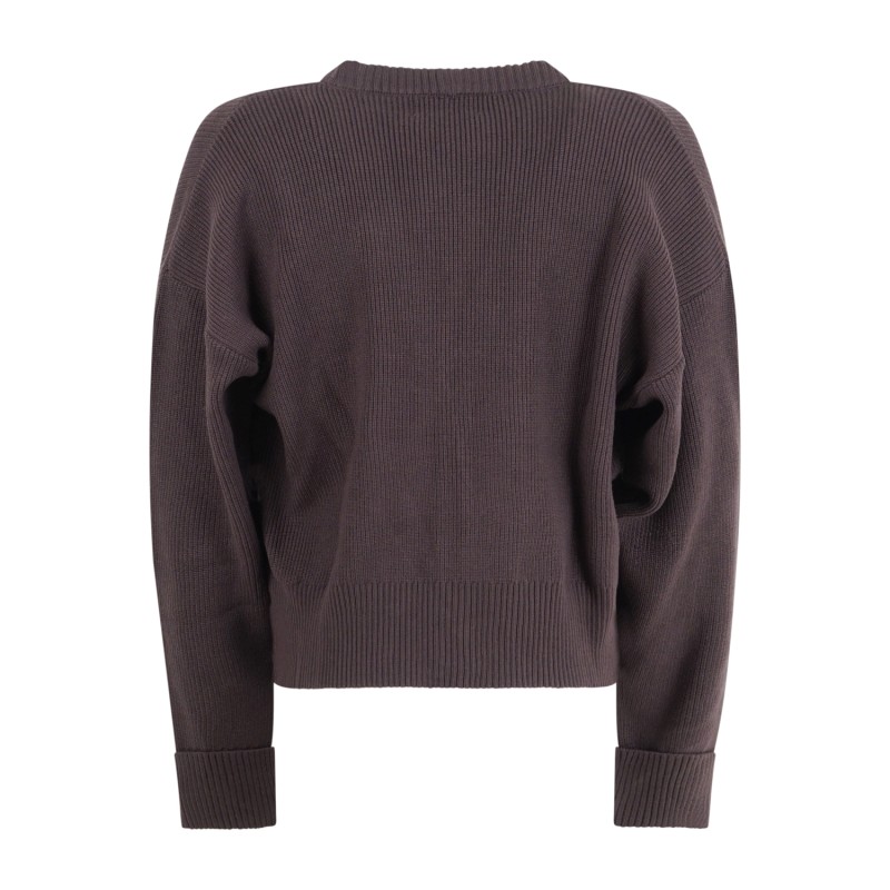 Marsem - Cardigan marrone crop con lavorazione maglia inglese vestibilità over