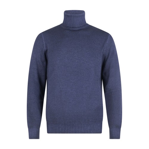 Gran Sasso - Dolcevita blu in lana vergine tinto freddo per uomo | ciclista m/l