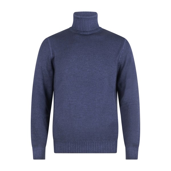 Gran Sasso - Dolcevita blu in lana vergine tinto freddo per uomo | ciclista m/l