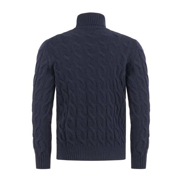 +39 Masq - Dolcevita blu in pura lana merino con lavorazione a treccia per uomo