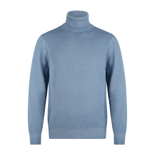 Gran Sasso - Dolcevita celeste in lana vergine tinto freddo per uomo | ciclista