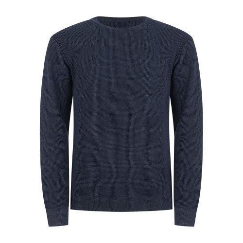 Luca Bertelli - Maglione blu girocollo con lavorazione a nido d'ape per uomo |