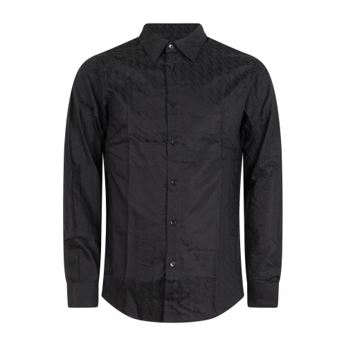 Armani Exchange - Camicia nera con logo all-over A|X tono su tono per uomo |