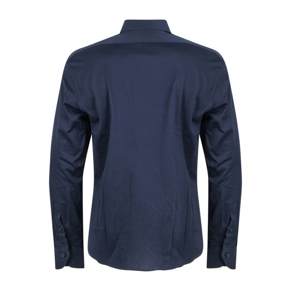 Xacus - Camicia blu in tessuto jersey di cotone filo di scozia tailor fit per