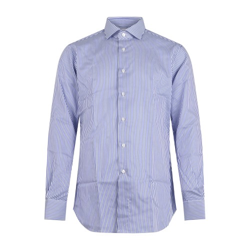 Xacus - Camicia blu a righe travel shirt in cotone tailor fit per uomo |