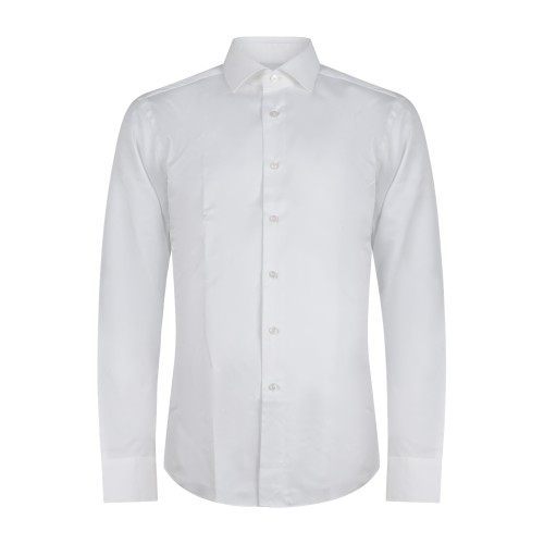 Xacus - Camicia bianca in tessuto jersey di cotone filo di scozia tailor fit