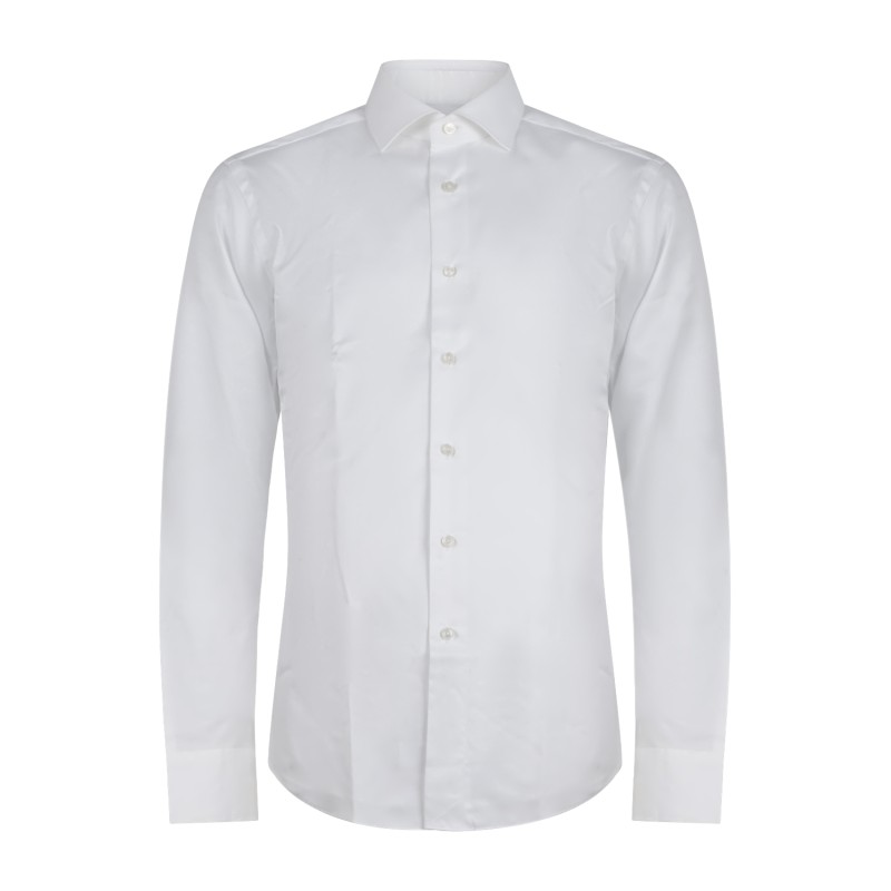 Xacus - Camicia bianca in tessuto jersey di cotone filo di scozia tailor fit