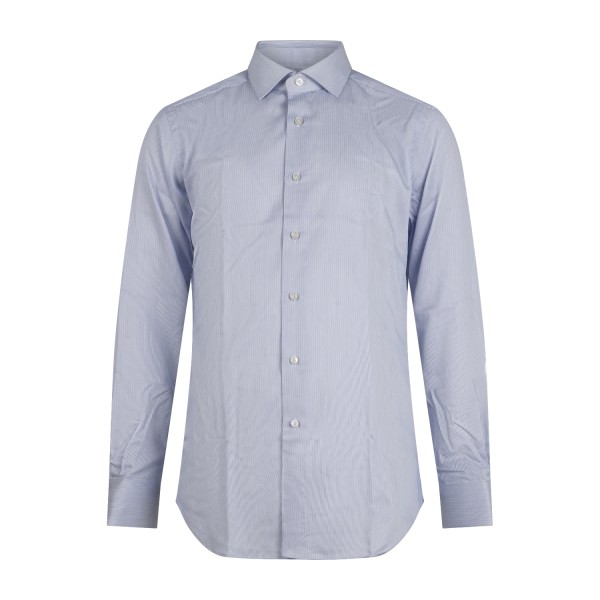 Xacus - Camicia bianca a righe blu travel shirt in cotone evolution fit per