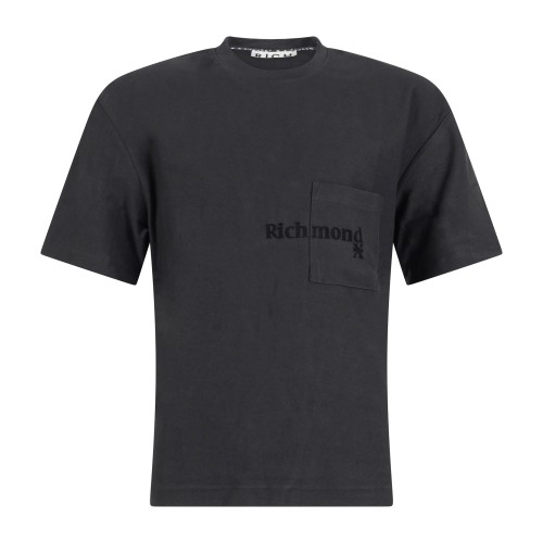 Richmond X - T-shirt nera Kadiogo con taschino e stampa logo sul petto per uomo