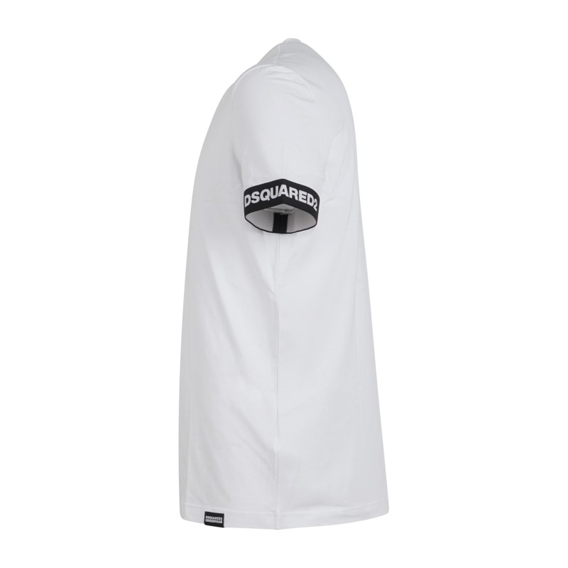 Dsquared2 - T-shirt bianca Urban manica corta con banda logo sulla manica per