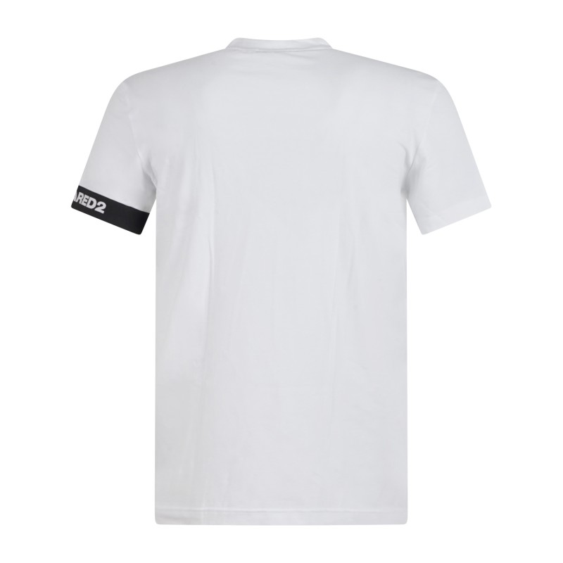 Dsquared2 - T-shirt bianca Urban manica corta con banda logo sulla manica per