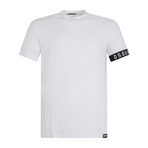Dsquared2 - T-shirt bianca Day & Night manica corta con banda logo sulla manica