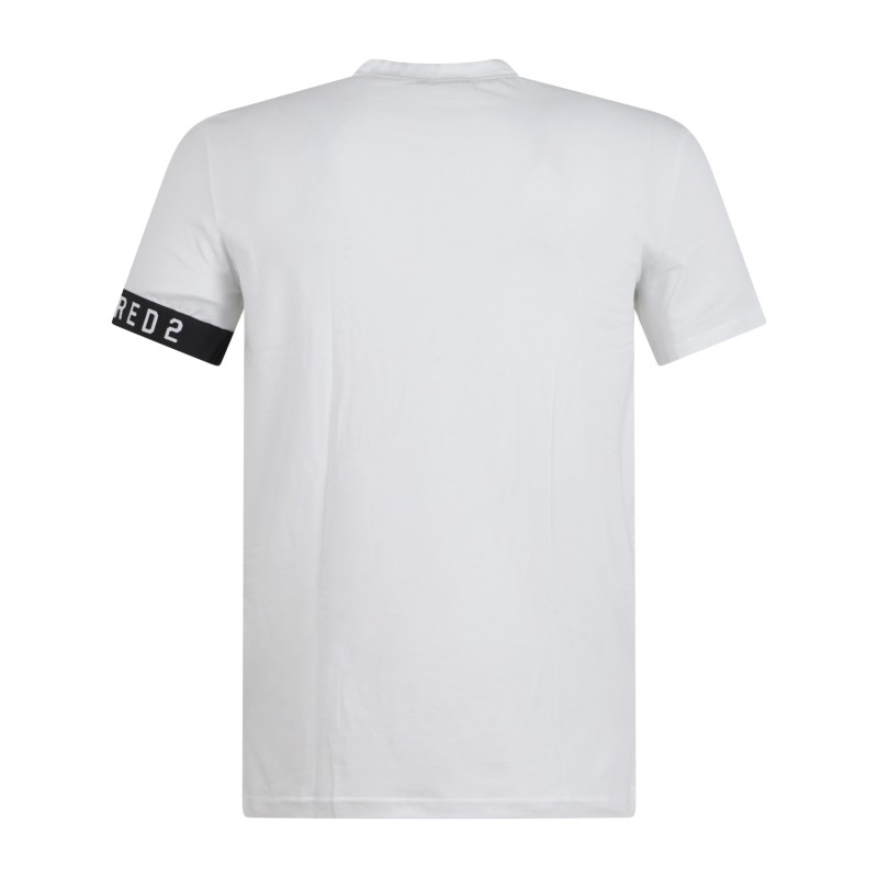 Dsquared2 - T-shirt bianca Day & Night manica corta con banda logo sulla manica