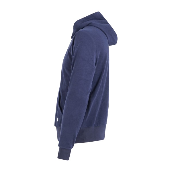 Polo Ralph Lauren - Felpa blu in pile con cappuccio e patch logo ricamato per