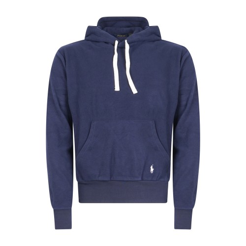 Polo Ralph Lauren - Felpa blu in pile con cappuccio e patch logo ricamato per