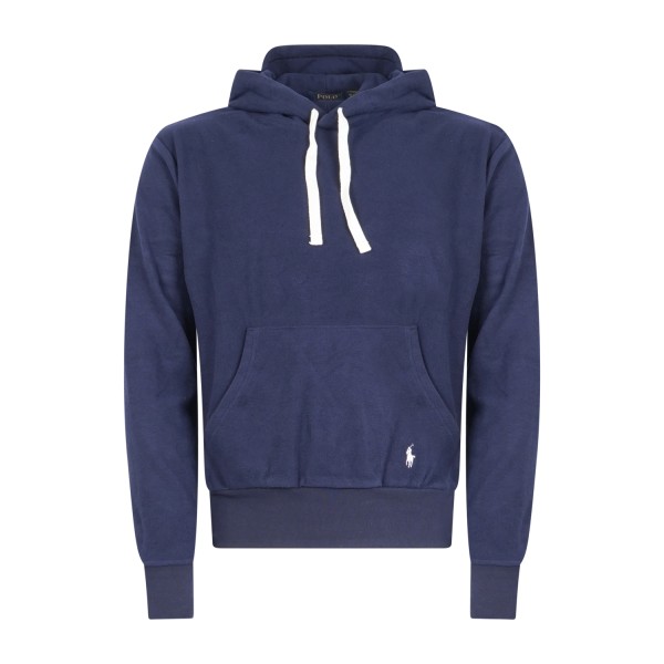 Polo Ralph Lauren - Felpa blu in pile con cappuccio e patch logo ricamato per