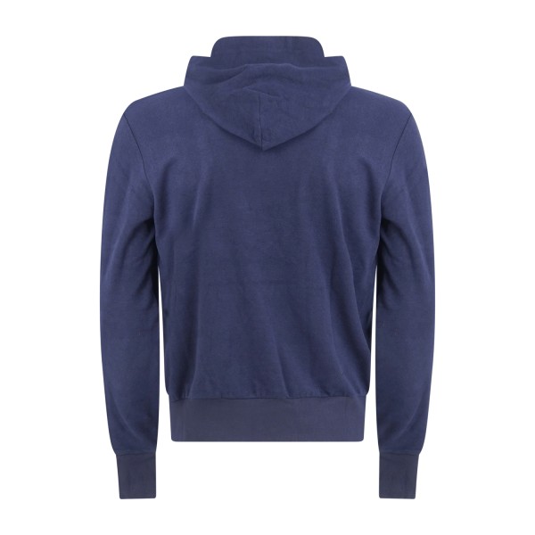 Polo Ralph Lauren - Felpa blu in pile con cappuccio e patch logo ricamato per