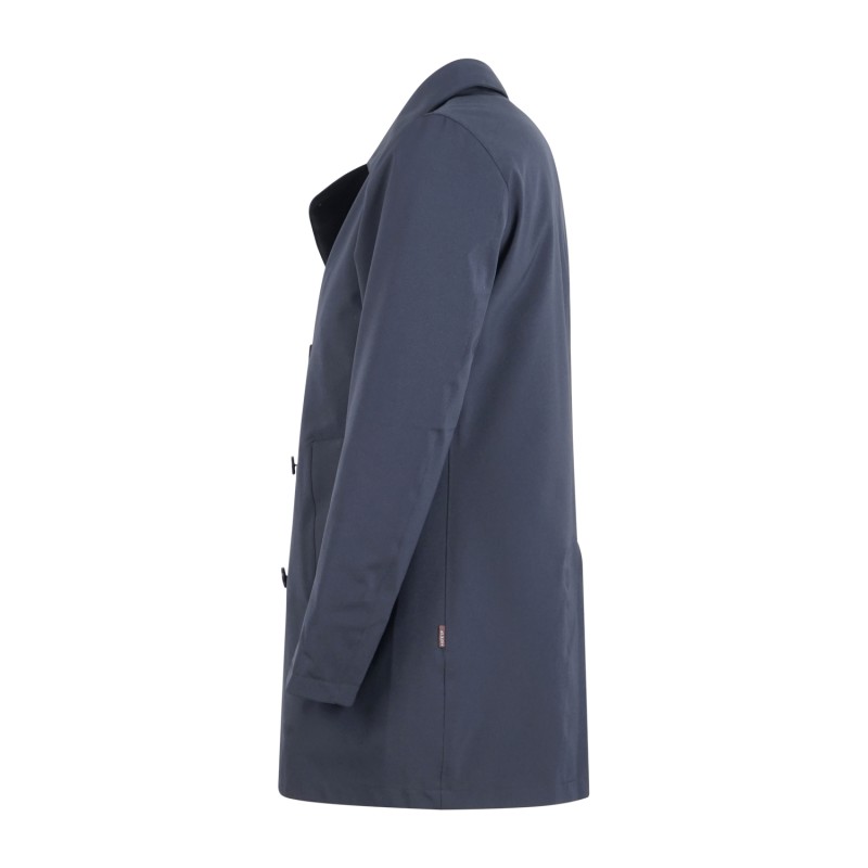 AT.P.CO - Impermeabile blu Joshua a doppiopetto in tessuto tecnico imbottito