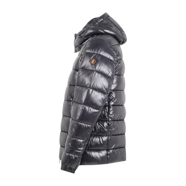 Save The Duck - Giubbotto nero Florian in tessuto lucido con cappuccio per uomo