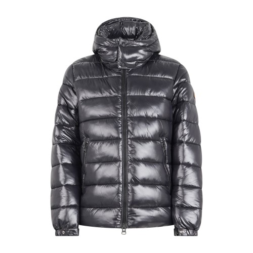 Save The Duck - Giubbotto nero Florian in tessuto lucido con cappuccio per uomo