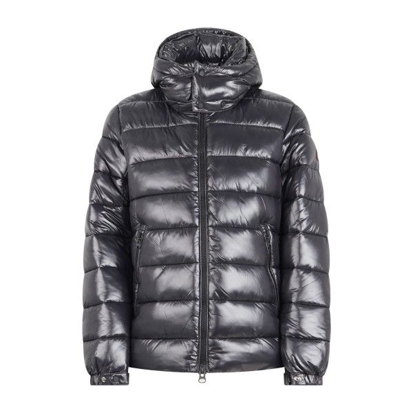 Save The Duck - Giubbotto nero Florian in tessuto lucido con cappuccio per uomo