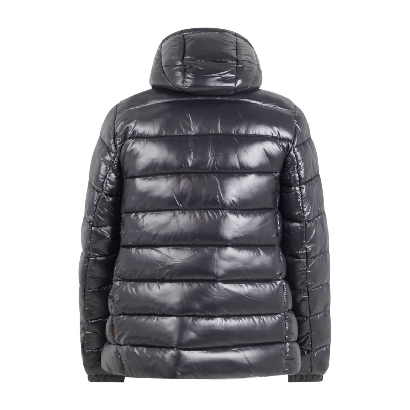 Save The Duck - Giubbotto nero Florian in tessuto lucido con cappuccio per uomo