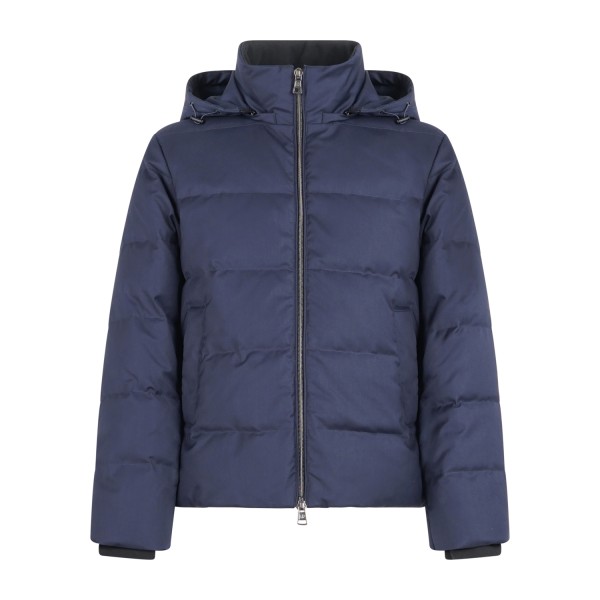 AT.P.CO - Giubbotto blu Julian in nylon con cappuccio effetto lana per uomo |