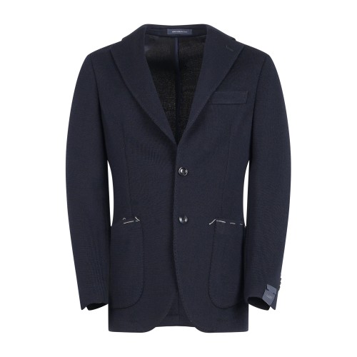 Sartoria Latorre - Giacca blu monopetto in jersey lana Drop 8 per uomo | jd84