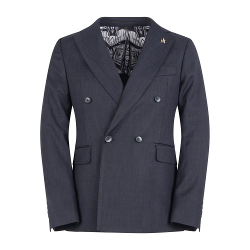 Havana & Co - Giacca blu doppiopetto basso in jersey per uomo | h2782 g5637