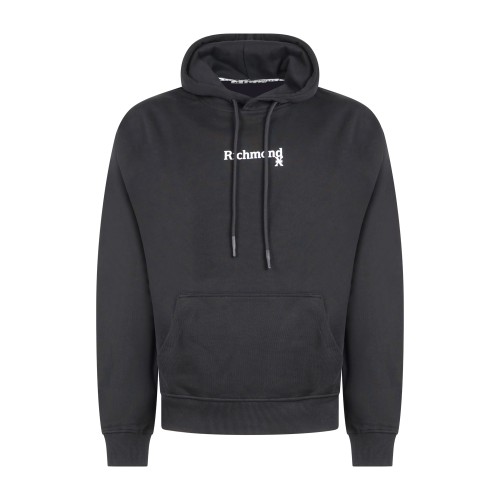 Richmond X - Felpa nera Kaniasso con cappuccio e stampa logo sul petto in