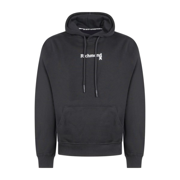 Richmond X - Felpa nera Kaniasso con cappuccio e stampa logo sul petto in