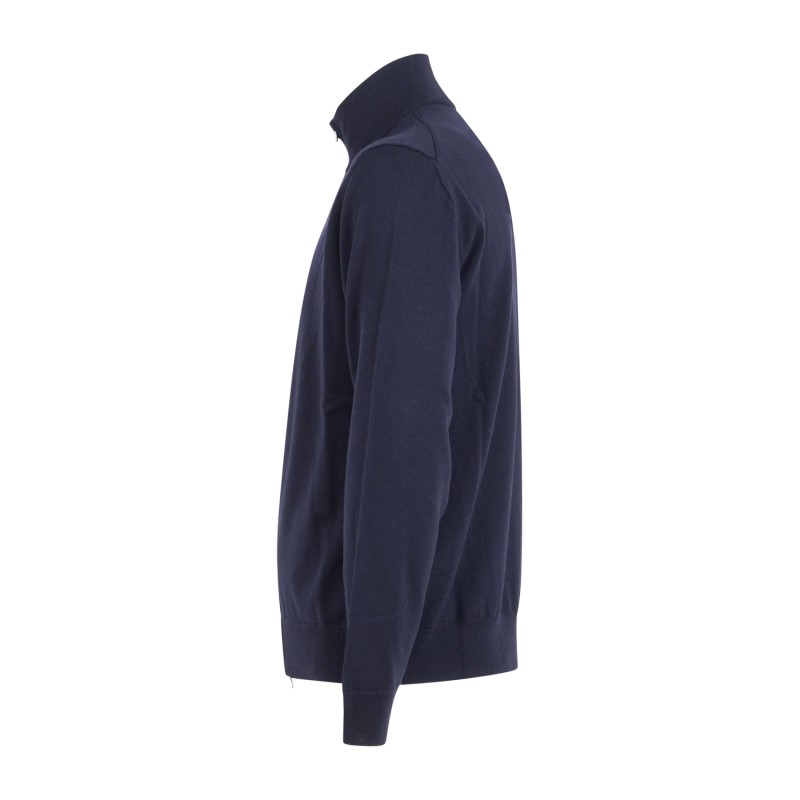 +39 Masq - Cardigan blu full zip in lana merino extrafine per uomo | m5625-5012