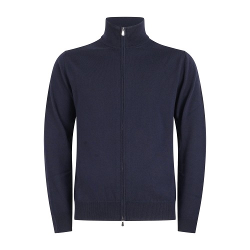 +39 Masq - Cardigan blu full zip in lana merino extrafine per uomo | m5625-5012