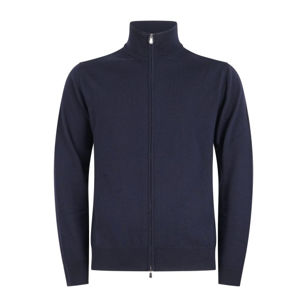 +39 Masq - Cardigan blu full zip in lana merino extrafine per uomo | m5625-5012
