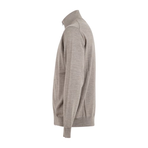 +39 Masq - Cardigan beige full zip in lana merino extrafine per uomo | 2
