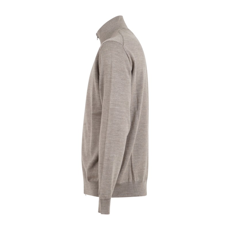 +39 Masq - Cardigan beige full zip in lana merino extrafine per uomo |