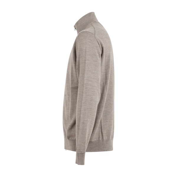 +39 Masq - Cardigan beige full zip in lana merino extrafine per uomo |