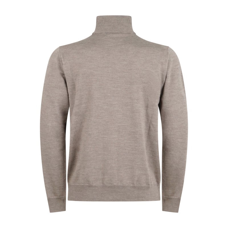 +39 Masq - Cardigan beige full zip in lana merino extrafine per uomo |