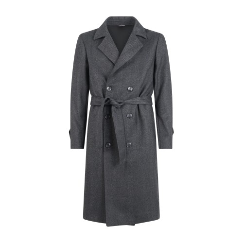 Daniele Alessandrini - Cappotto nero doppiopetto fantasia spigata in lana con