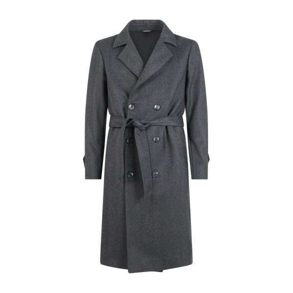 Daniele Alessandrini - Cappotto nero doppiopetto fantasia spigata in lana con