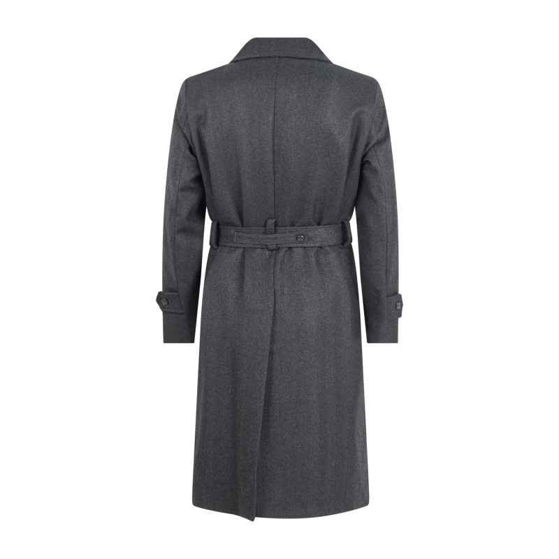 Daniele Alessandrini - Cappotto nero doppiopetto fantasia spigata in lana con